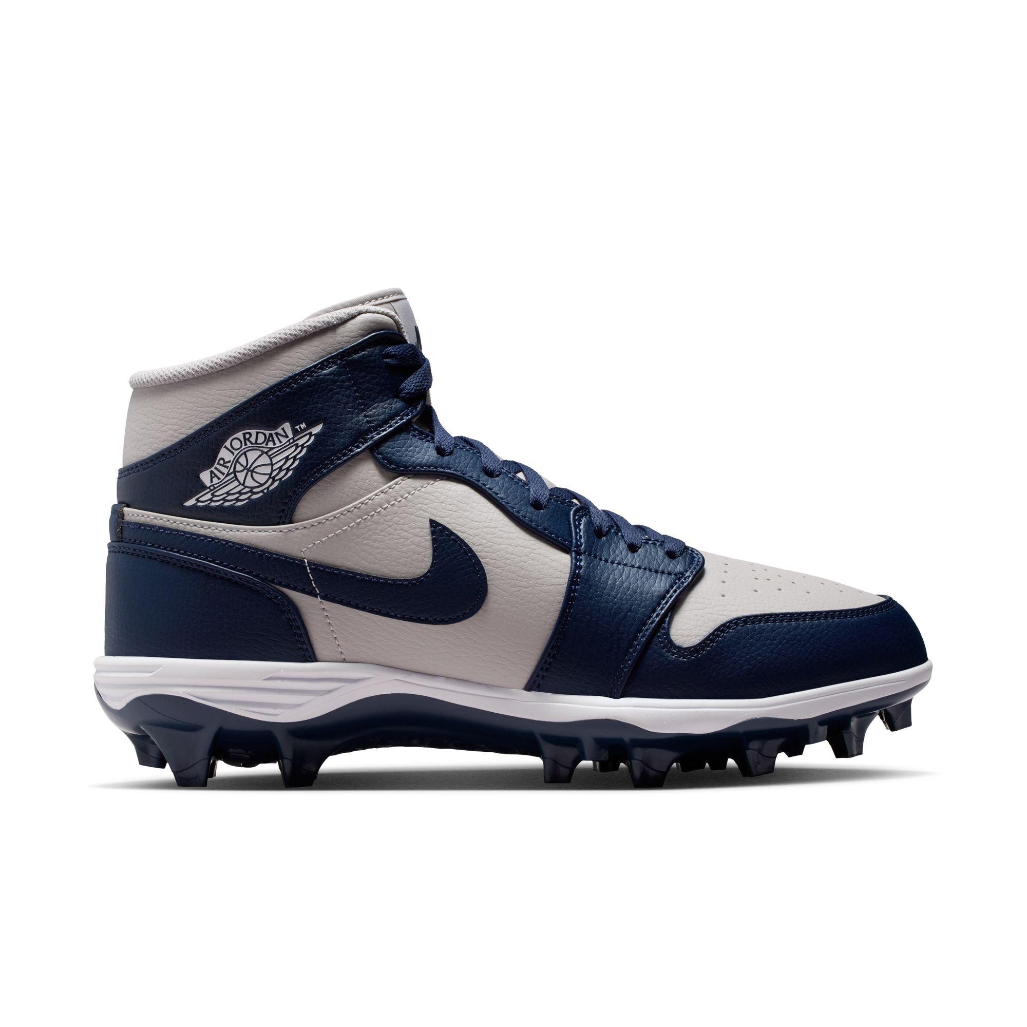 Jordan 1 Mid TD "Wolf Grey" Men's Football Cleat - WOLF GREY/COLLEGE NAVY/WHITE